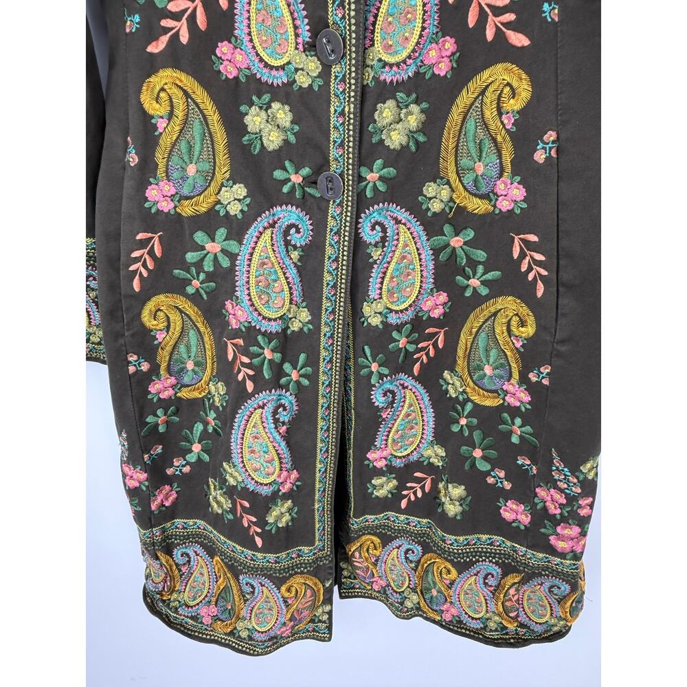 Vintage Biya Two Ten Ten Five Embroidered Paisley Floral Cotton Coat Jacket S - Picture 4 of 13